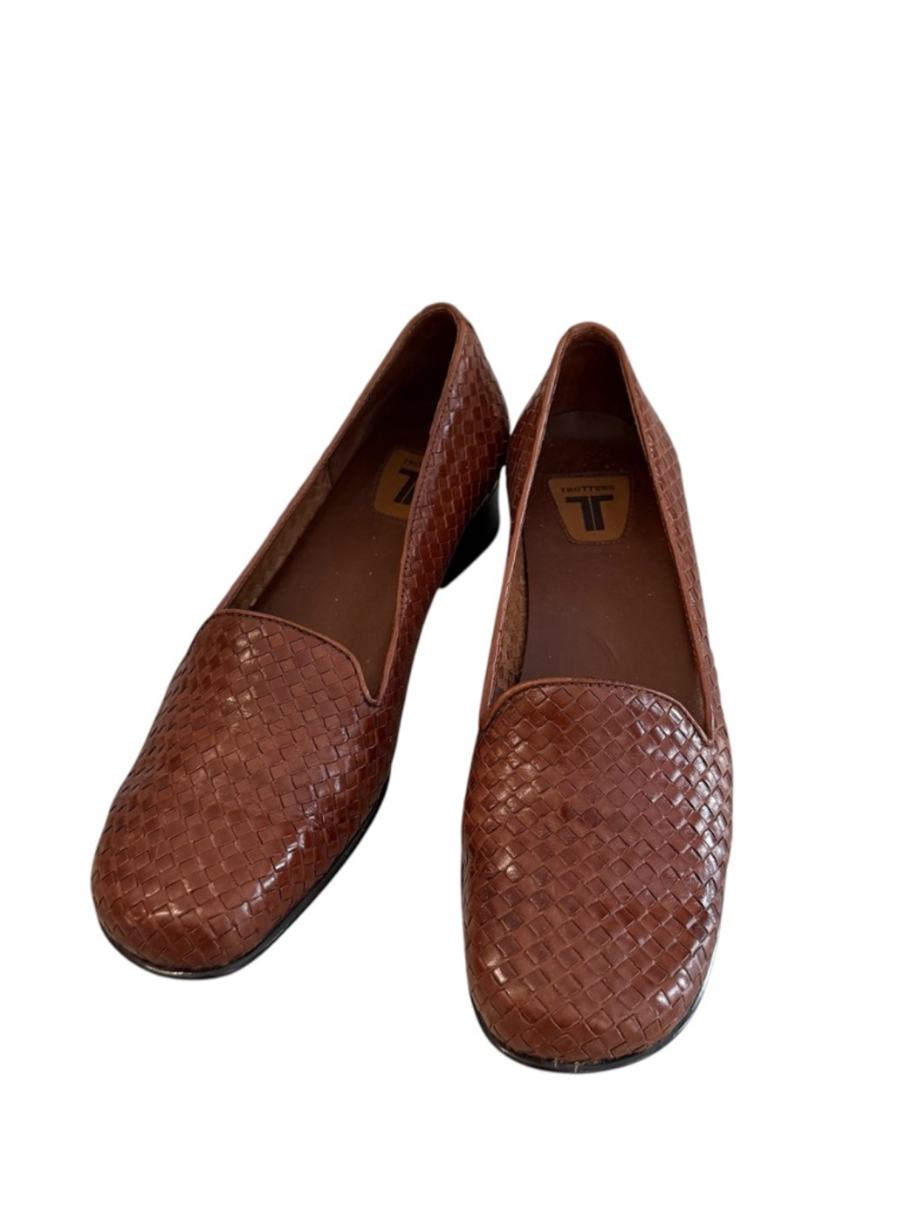 Trotters Liz Women's Brown Woven Rounded Toe Loafers with Rubber Heel Size 7 GUC
